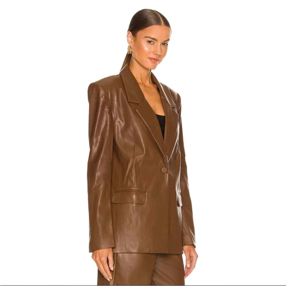 WeWoreWhat Chocolate Brown Faux Leather Blazer size large - Picture 3 of 8